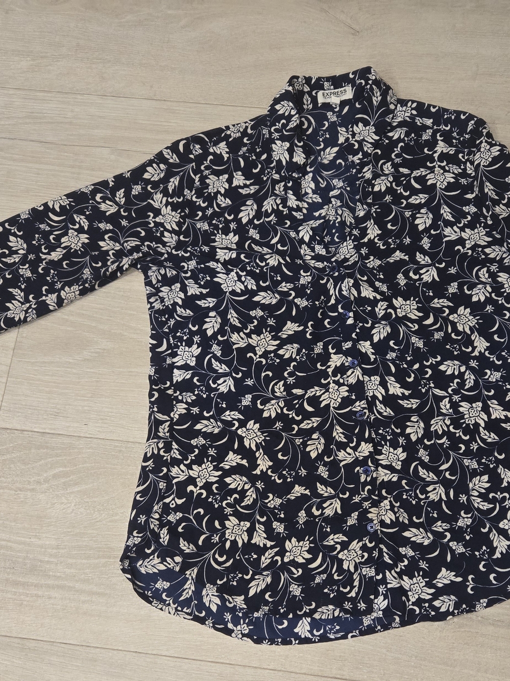Express Navy Blue Shirt with White Floral Print